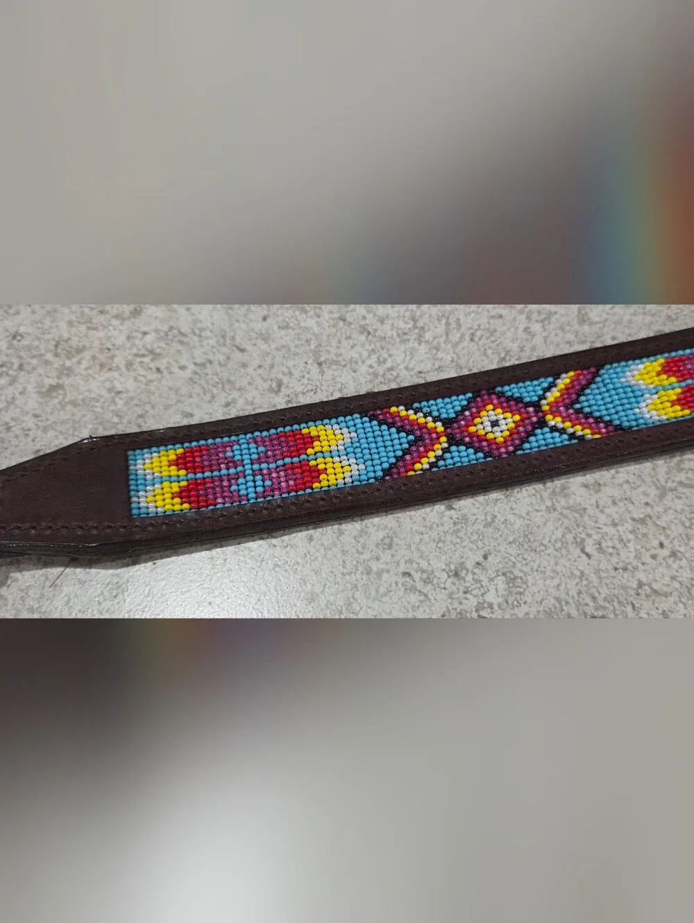 Leather Dog Collar with Multicolor Pattern